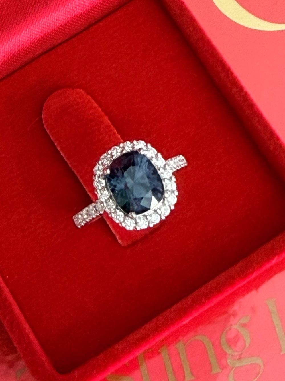 Natural Spinel Halo Ring 14k white gold.